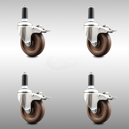 Service Caster 4 Inch 316SS High Temp Glass Filled Nylon 1 Inch Stem Caster Set Lock Brake SCC-SS316TTLEX20S414-GFNSHT-1-4